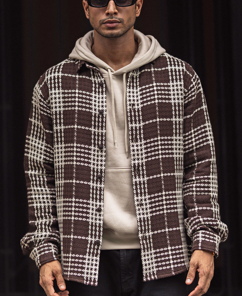Brown and White Structured Checks Regular Full Sleeves Shirt