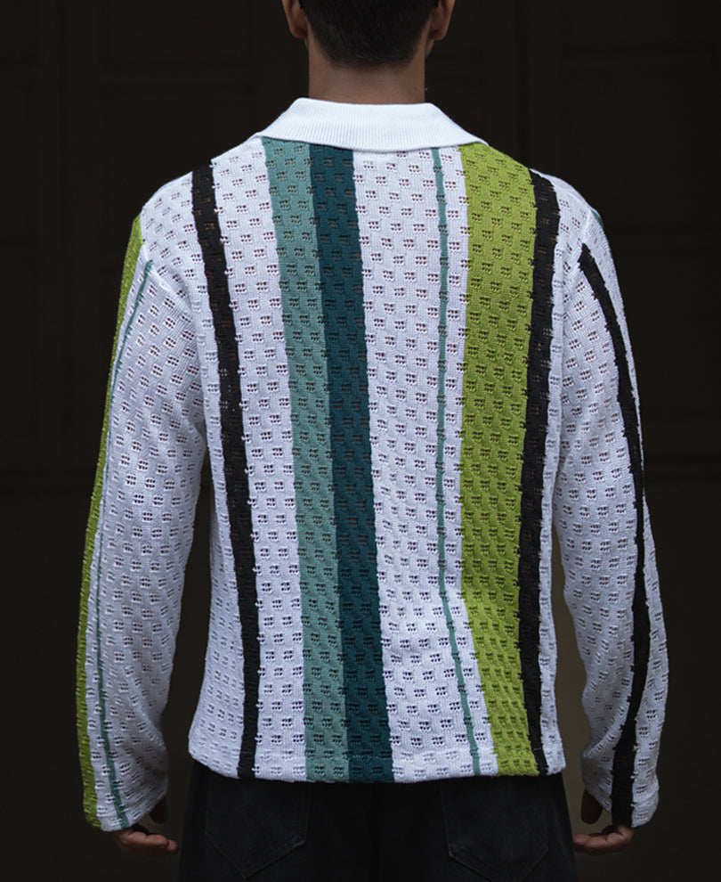Multi Colour Vertical Striped Crochet Regular Fit Full Sleeve Shirt