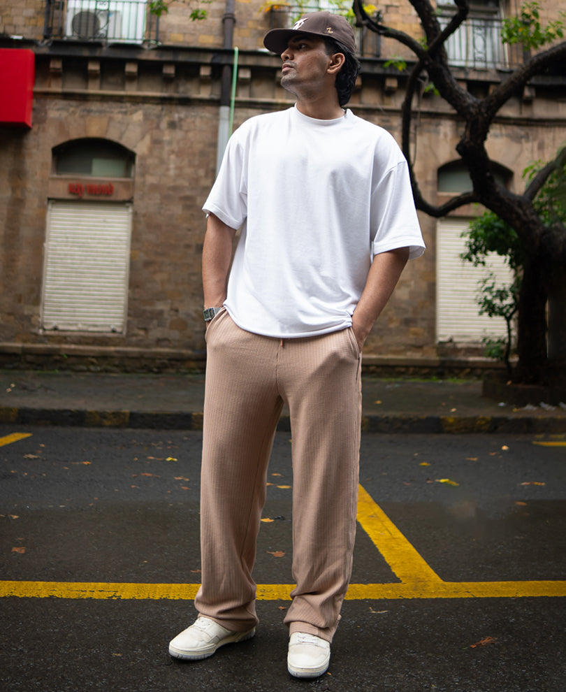 Beige Baggy Fit Track Pant