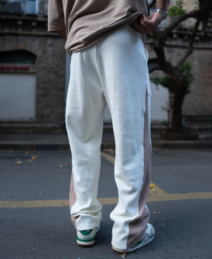 Cream And Beige Baggy Fit Track Pant