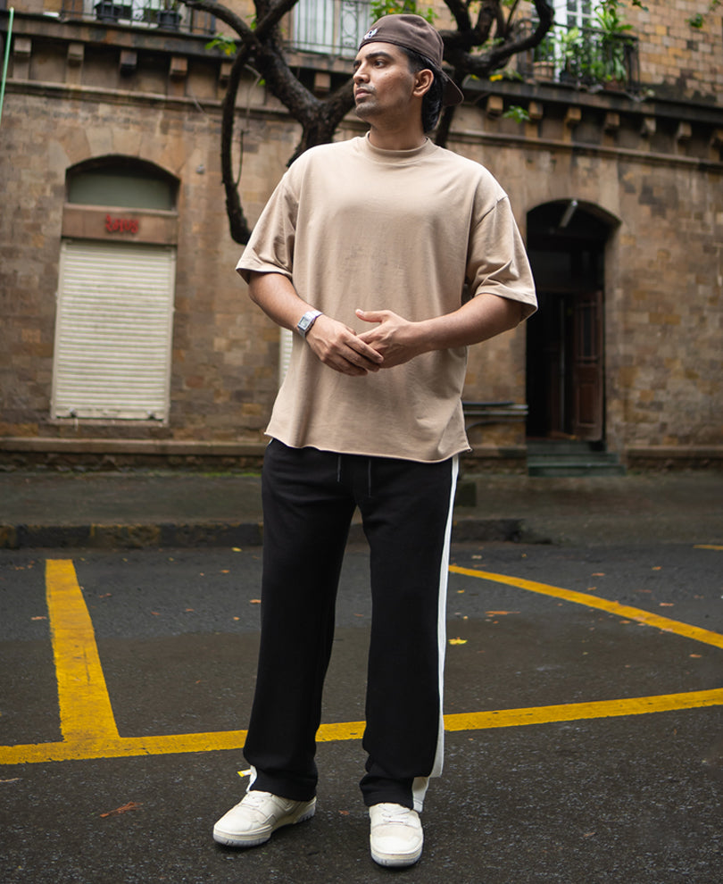 Black Contrast Panel Baggy Track Pant