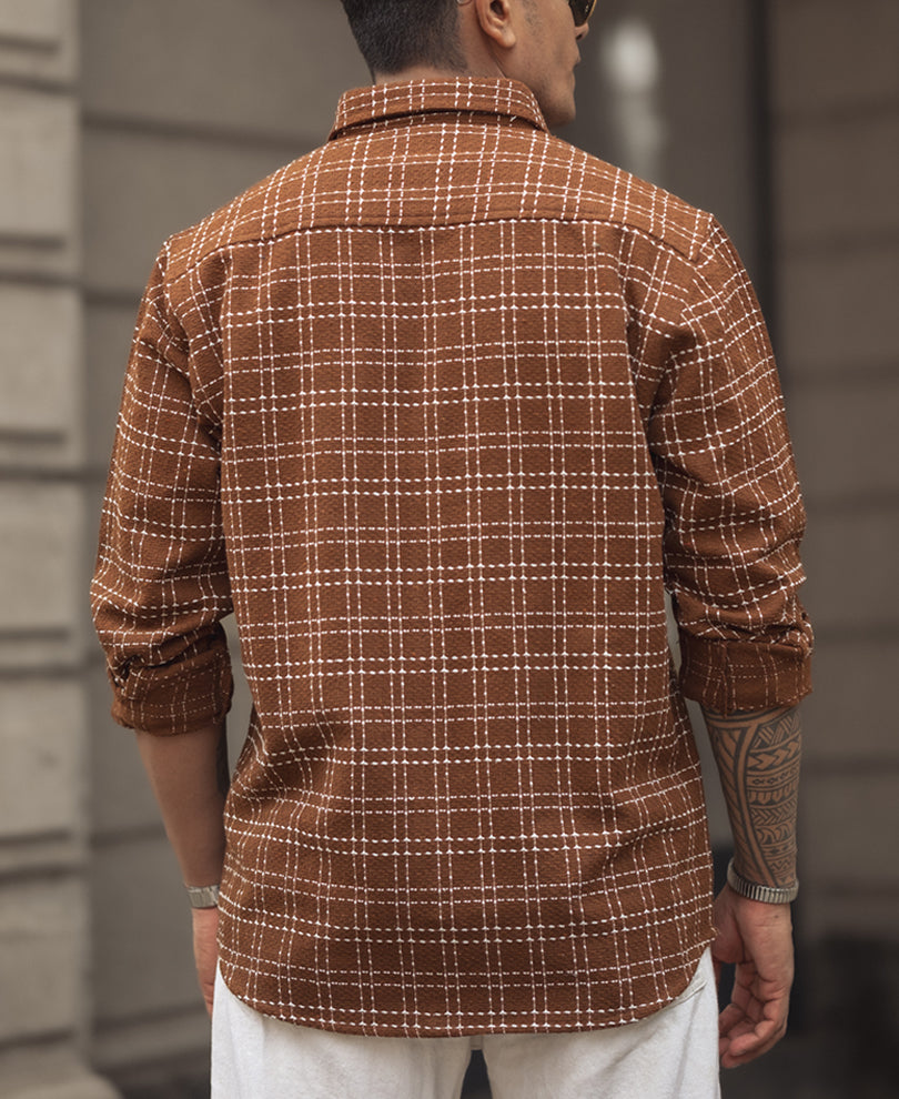 Brown Check Regular Fit Full Sleeves Shirt