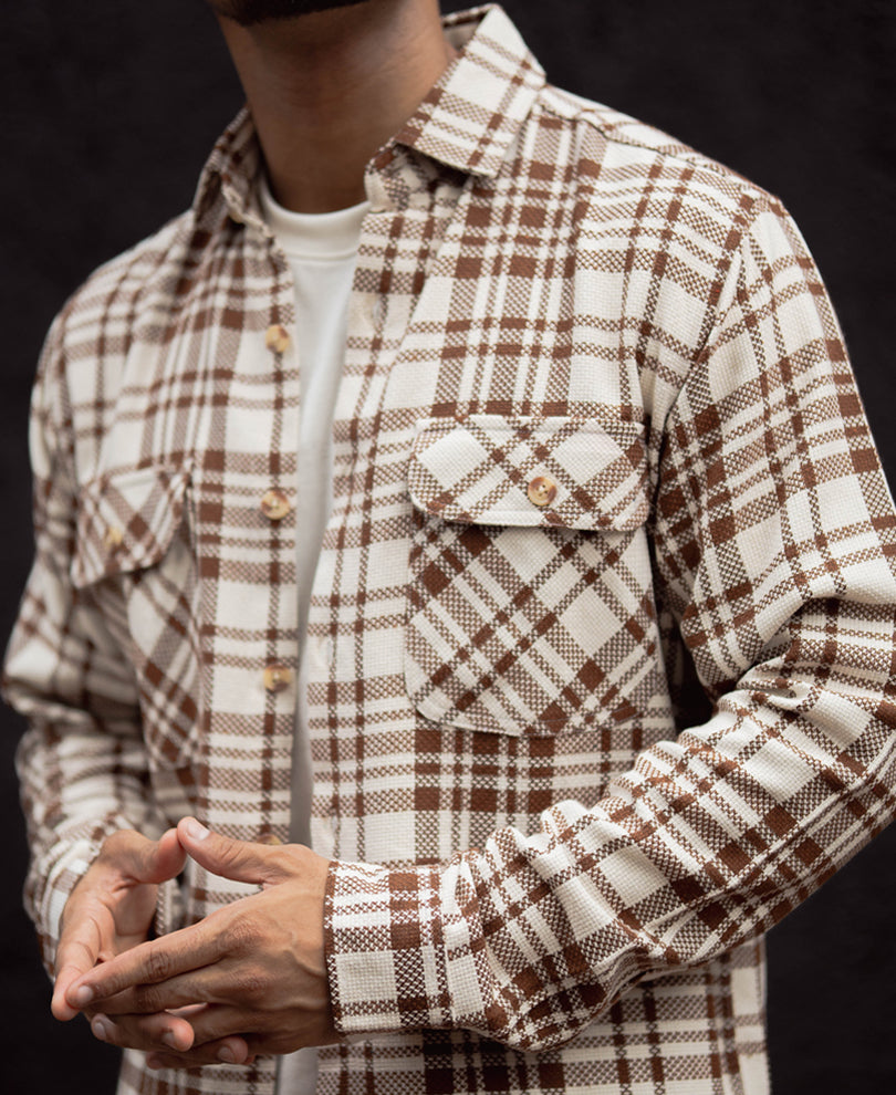 Off-White And Beige Checks Regular Fit Full Sleeves Shirt
