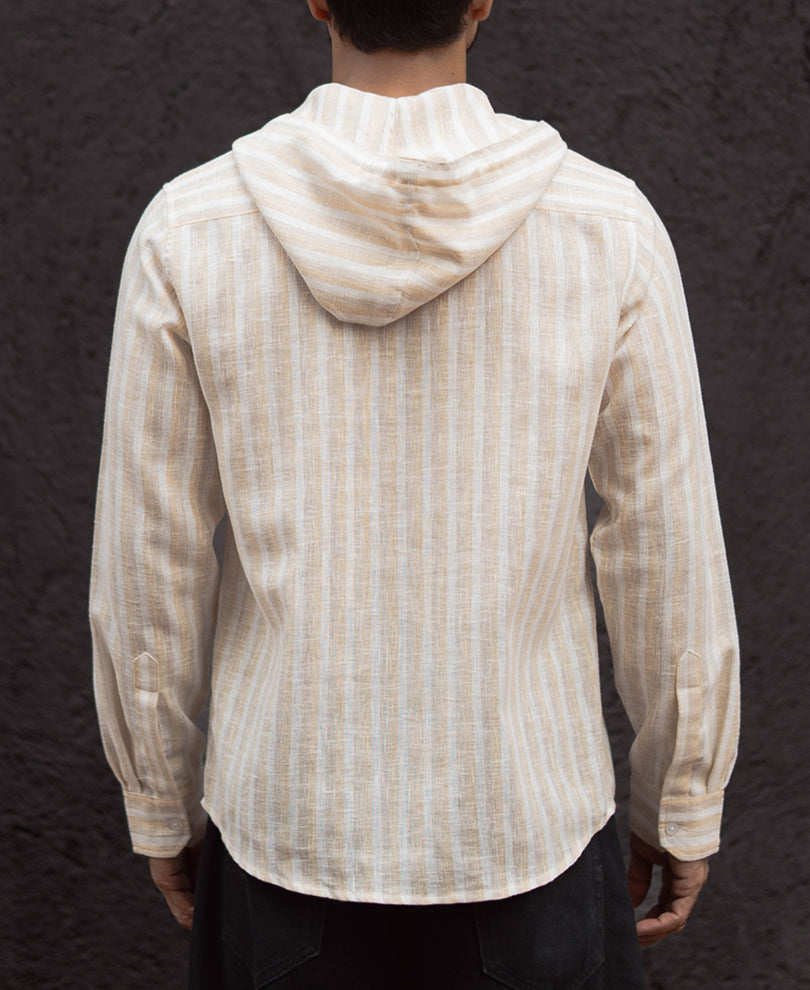 White And Beige Stripes Regular Fit Hoodie Style Shirt