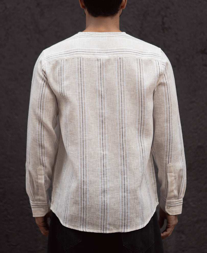 Beige Stripe Regular Fit Kurta Style Shirt