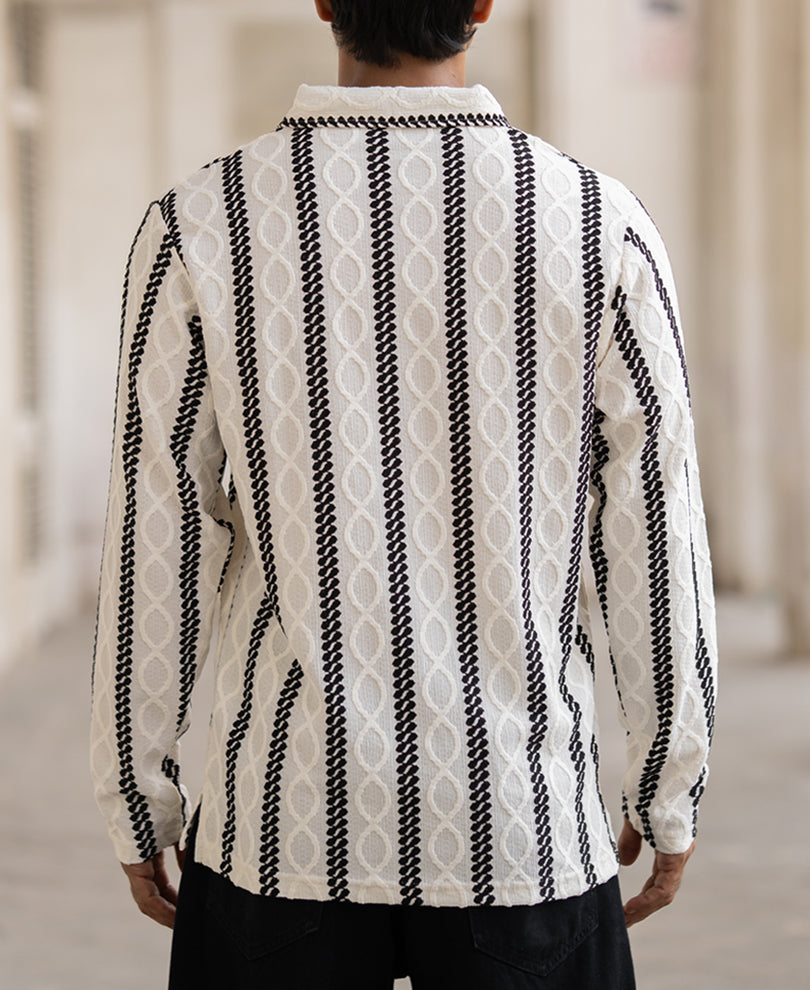 White Structured Stripe Shirt