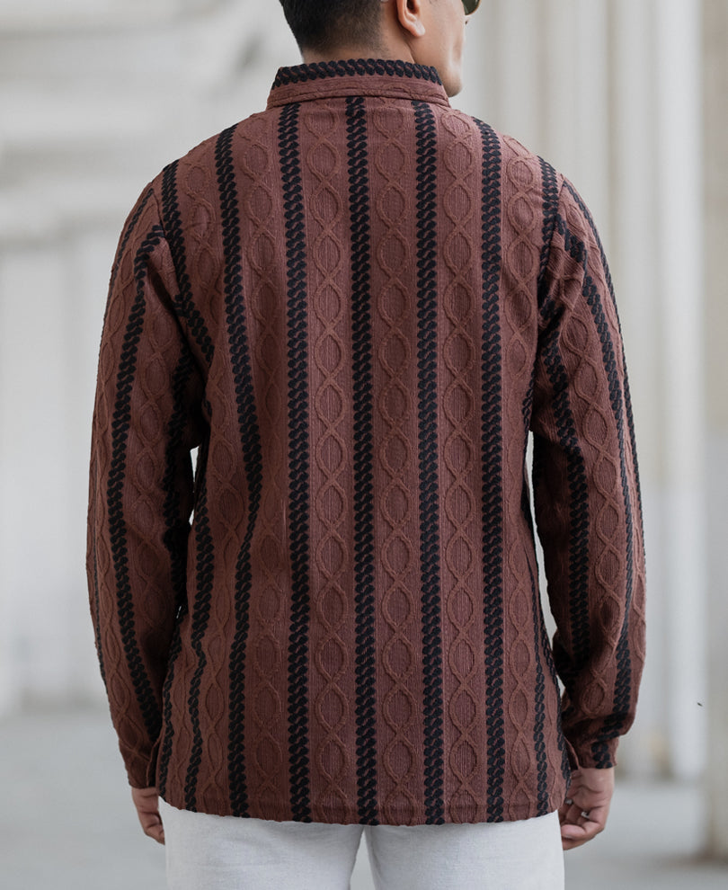 Brown Structured Stripe Shirt