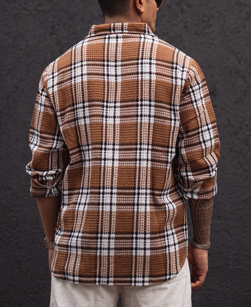 Multi Coloured Checked Regular Fit Full Sleeve Waffle Shirt