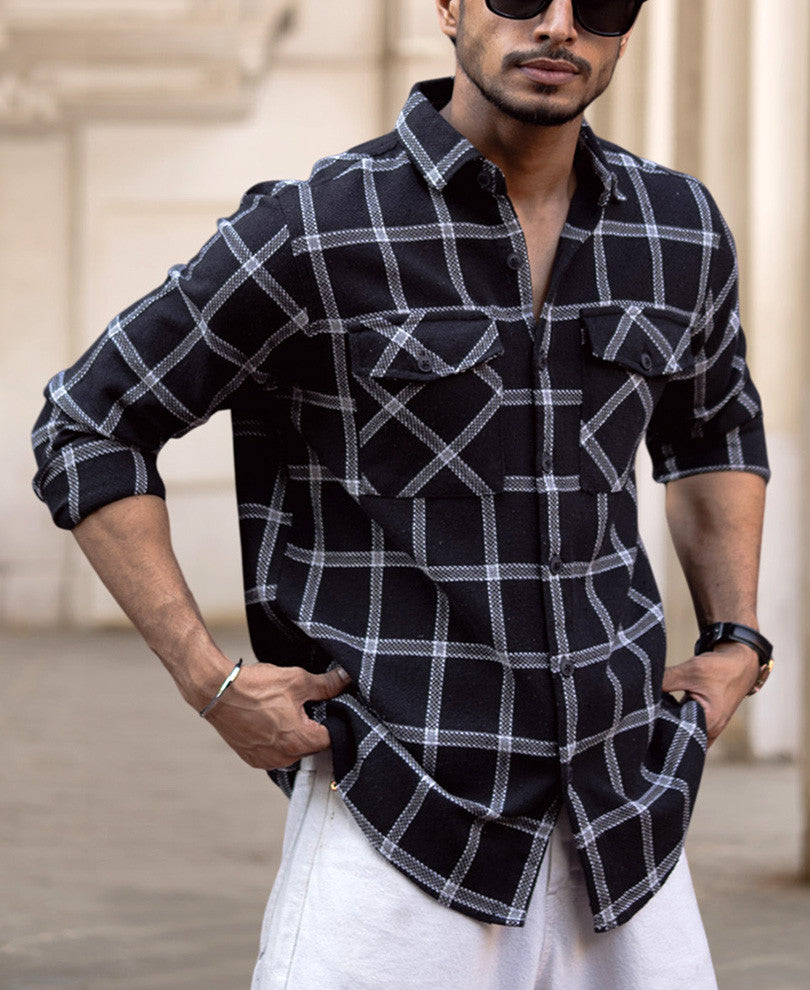 Black Checked Regular Fit Full Sleeves Shirt