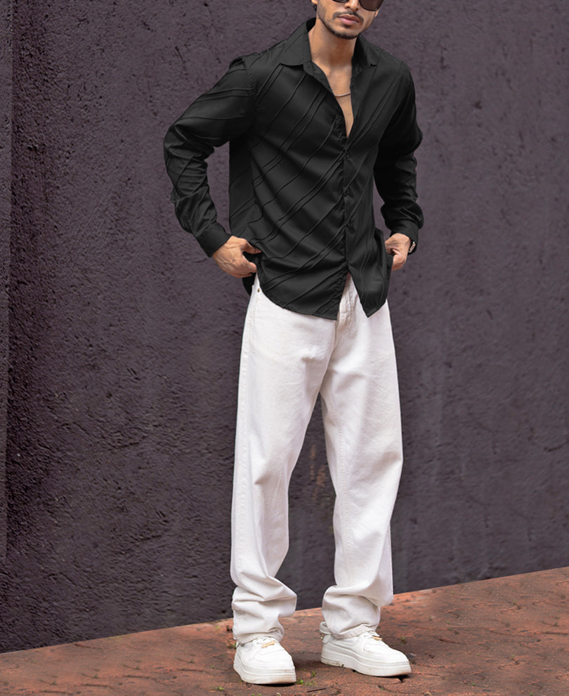Basic Black Structured Regular Fit Shirt