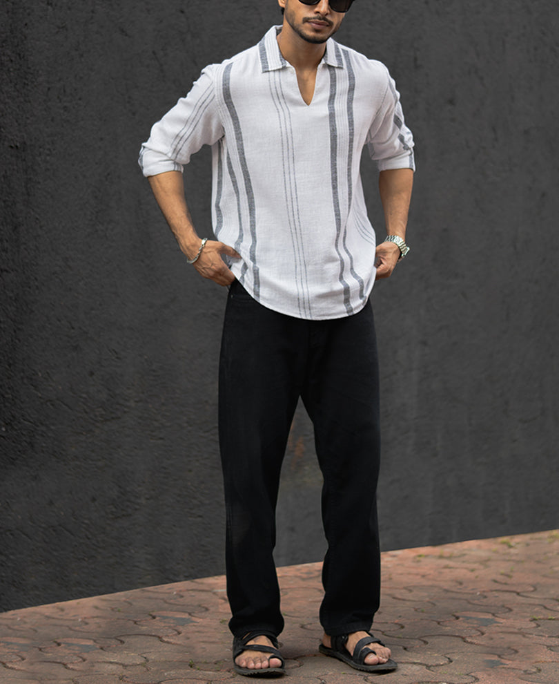 White Regular Fit Full Sleeves Kurta Style Shirt