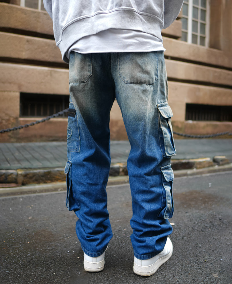 Blue Baggy Fit Cargo Denim Jeans