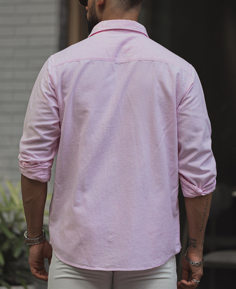 Pink Striped Regular Fit Full Sleeve Shirt