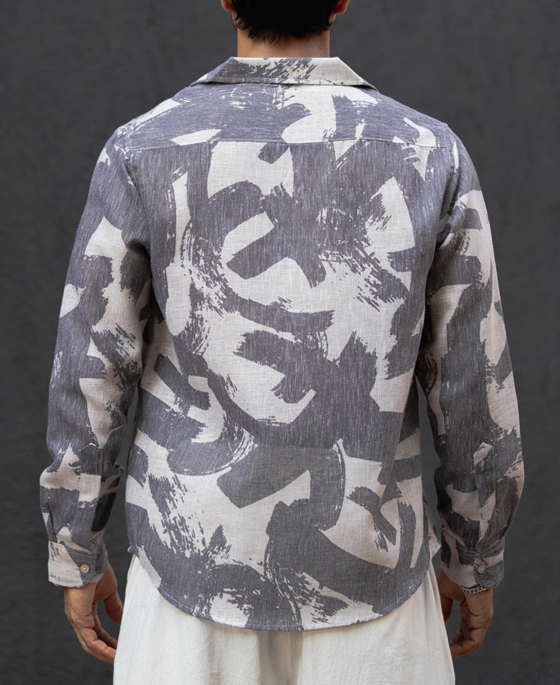 Dark Grey Regular Fit Printed Full Sleeves Shirt