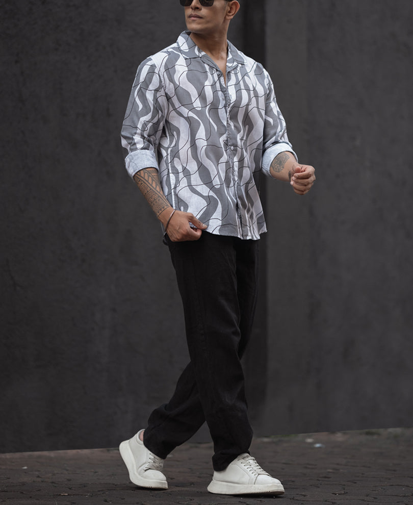 Light Grey Regular Fit Full Sleeves Shirt