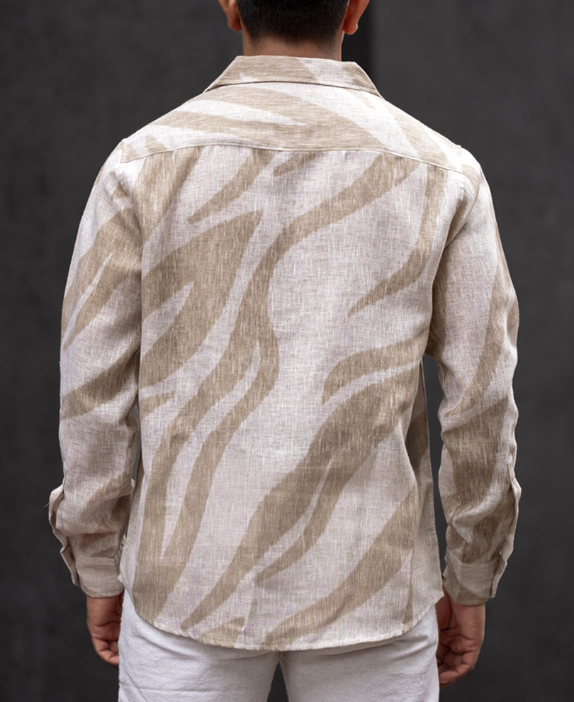 Beige Flame Design Regular Fit Full Sleeves Shirt