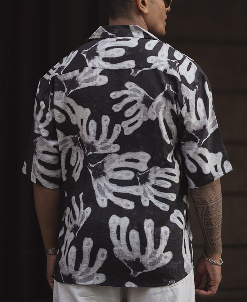 Black Abstract Print Oversized Half Sleeves Shirt
