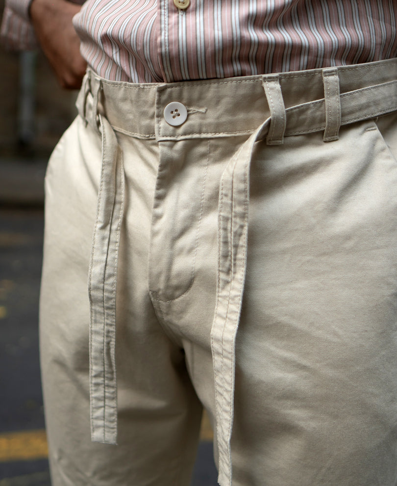 Cream Regular Fit Cotton Pants