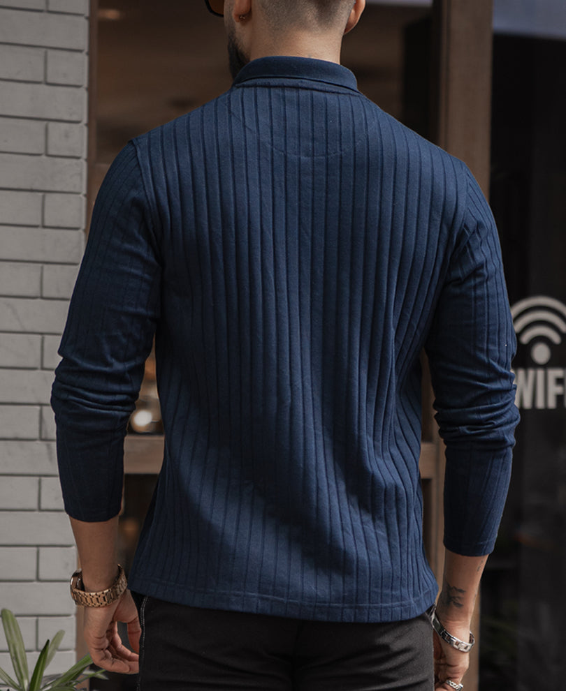 Navy Blue Regular Fit Full Sleeves T-Shirt