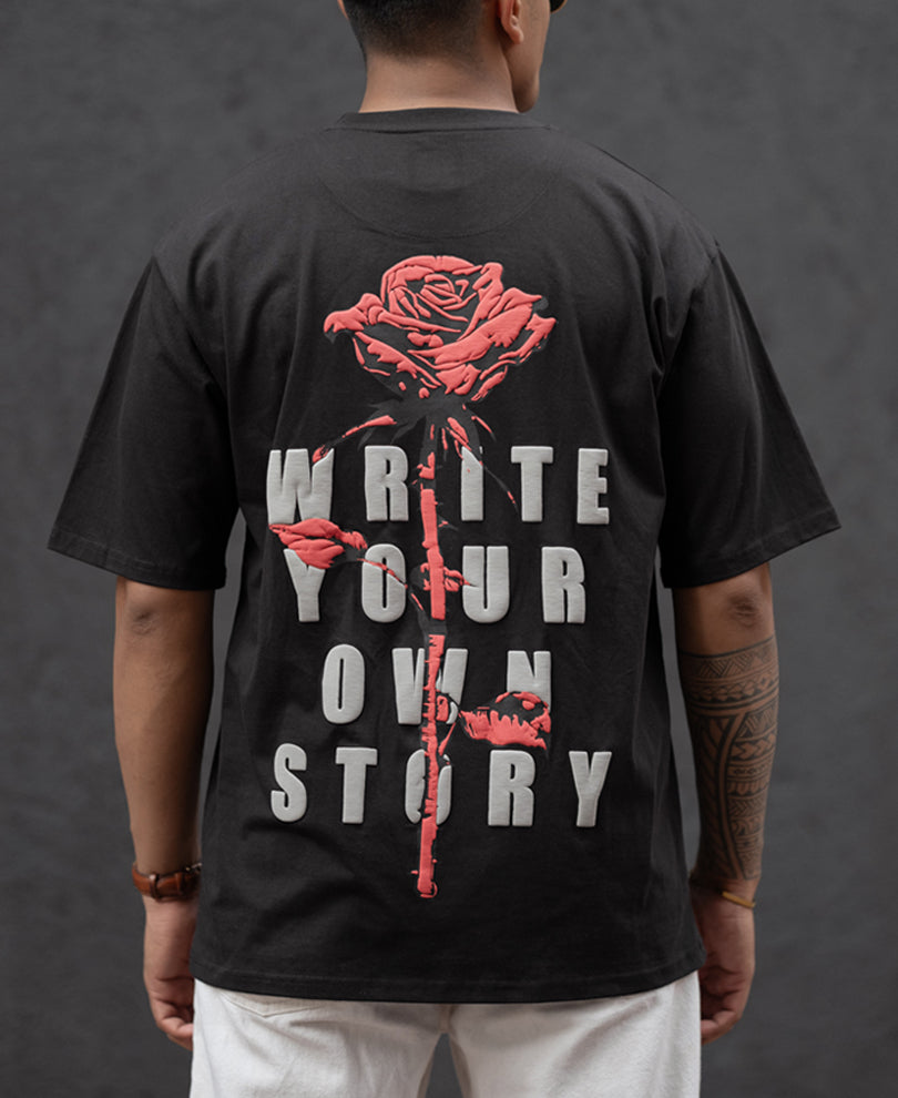 Black Printed Oversized Half Sleeve T-Shirt