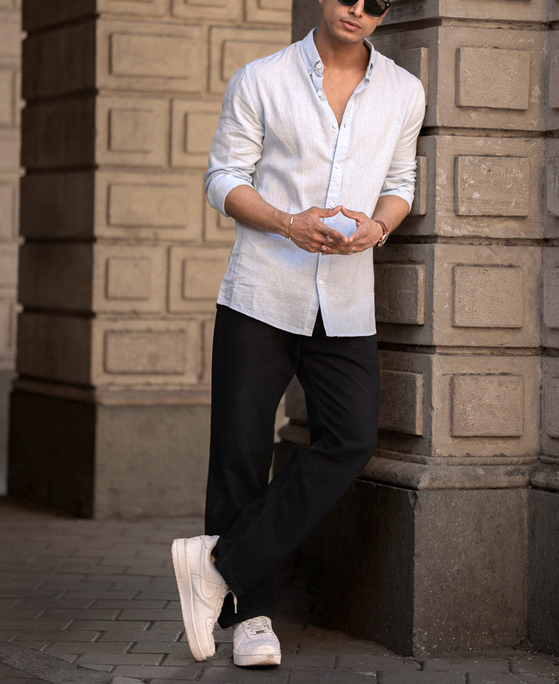 Sky Blue Cotton Linen Regular Fit Full Sleeves Shirt
