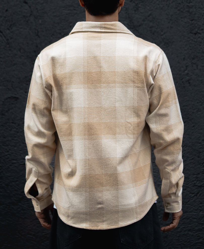 Light Beige Structured Regular Fit Full Sleeves Shirt