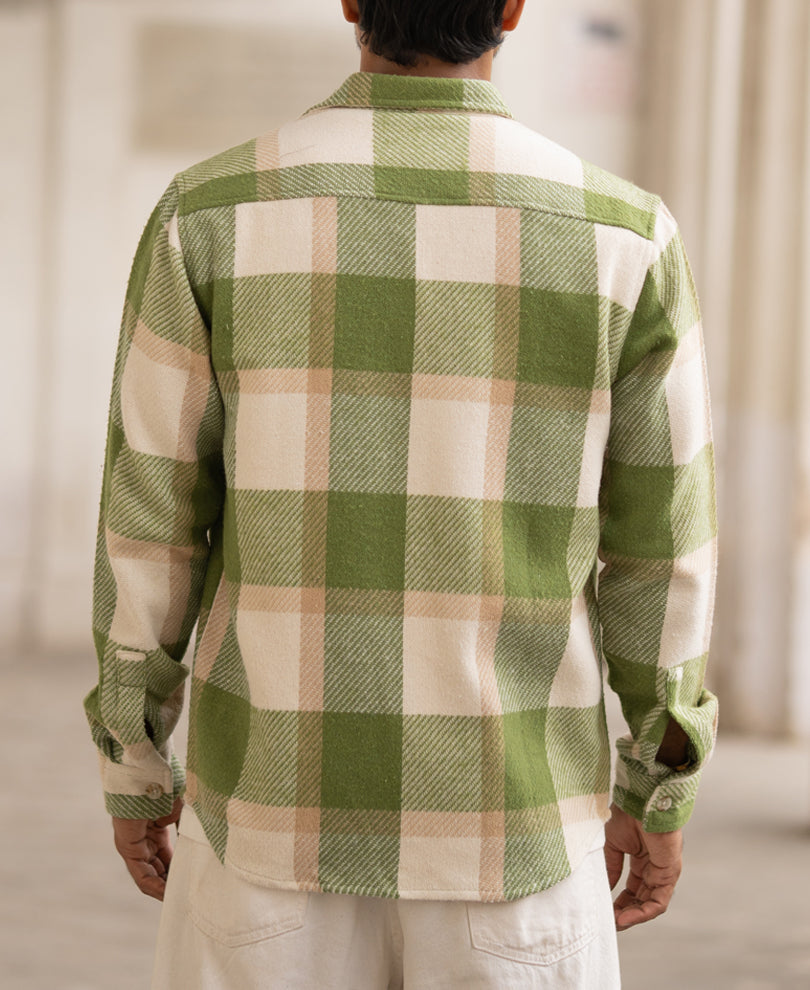 Green And Offwhite Checked Regular Fit Full Sleeves Shirt