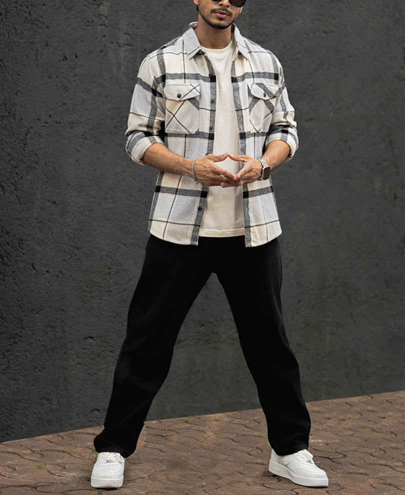 Grey And Black Checked Regular Fit Full Sleeves Shirt