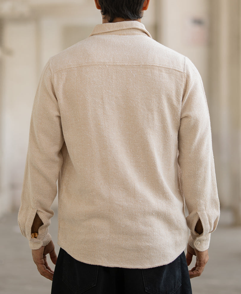 Beige Full Sleeves Structured Regular Fit Shirt
