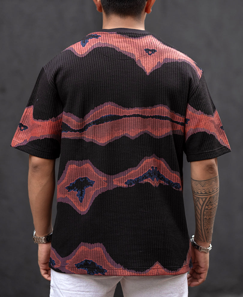 Black Waffle Oversized Half Sleeves T-Shirt