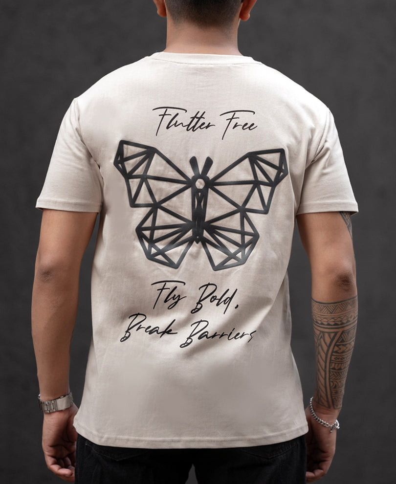 Oxford Tan Butterfly Print Regular Fit Half Sleeves T-Shirt