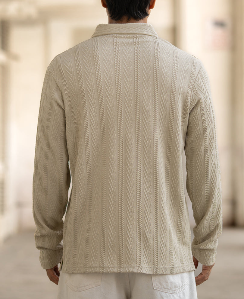 Oatmeal Ttextured Polo T-Shirt