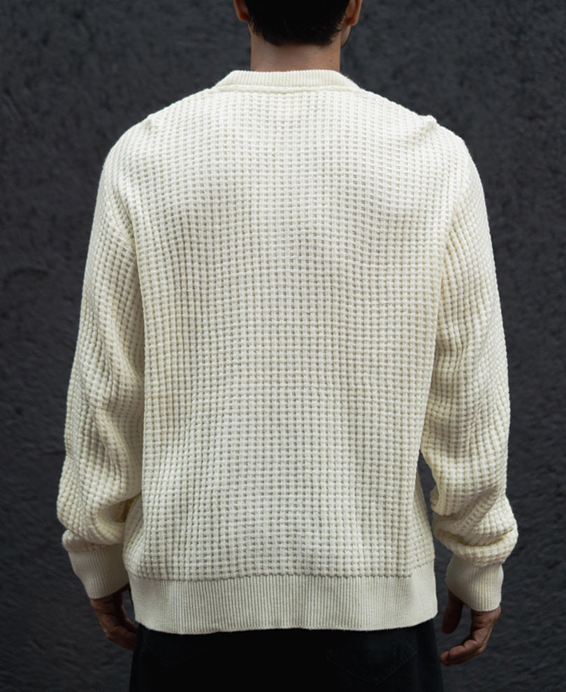 Off White Regular Fit Full Sleeves T-Shirt