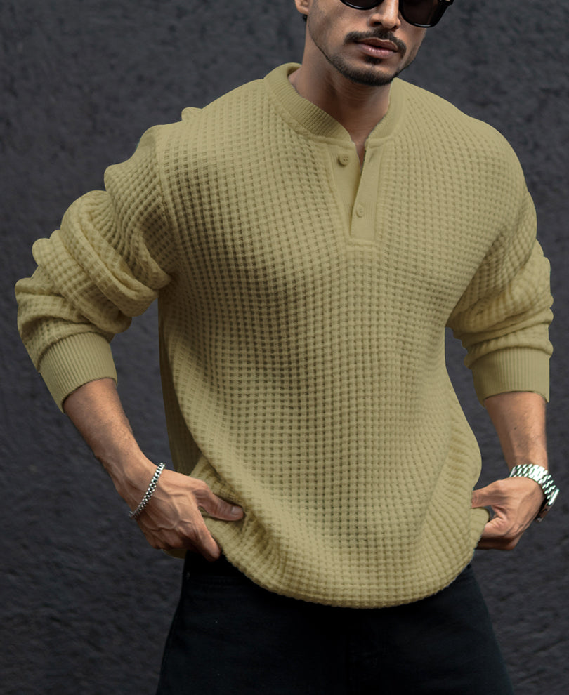 Olive Structured Full Sleeves T-Shirt