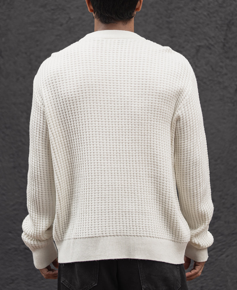 Off White Structured Regular Fit Full Sleeves T-Shirt