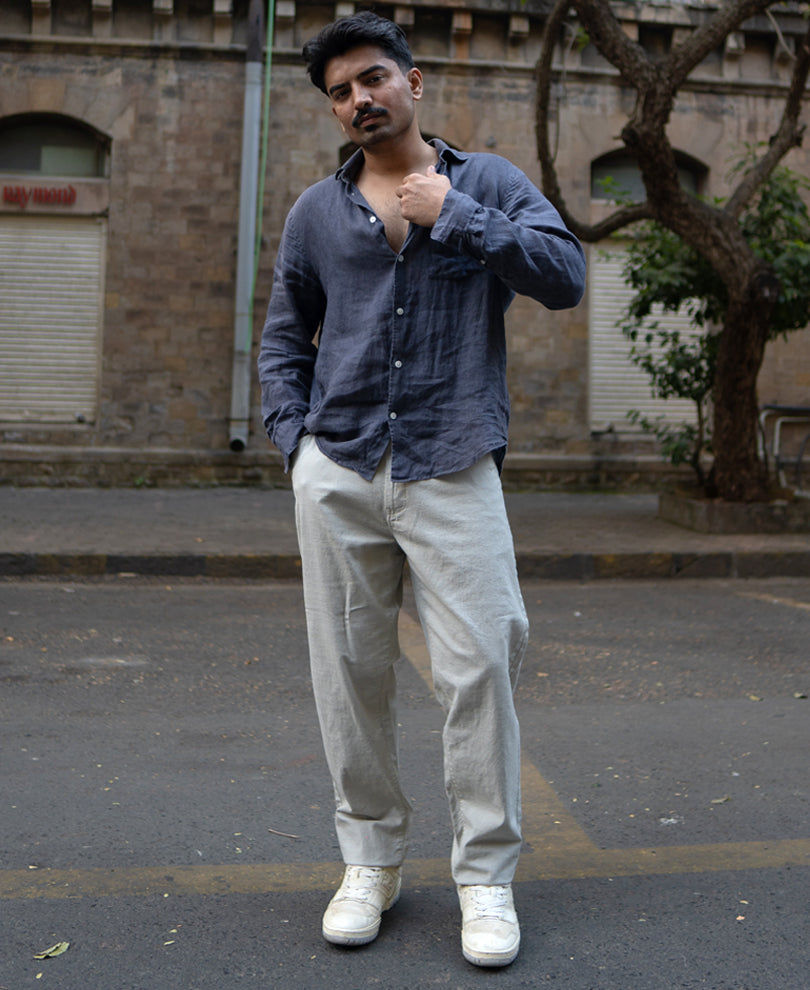 Beige Regular Fit Linen Pant