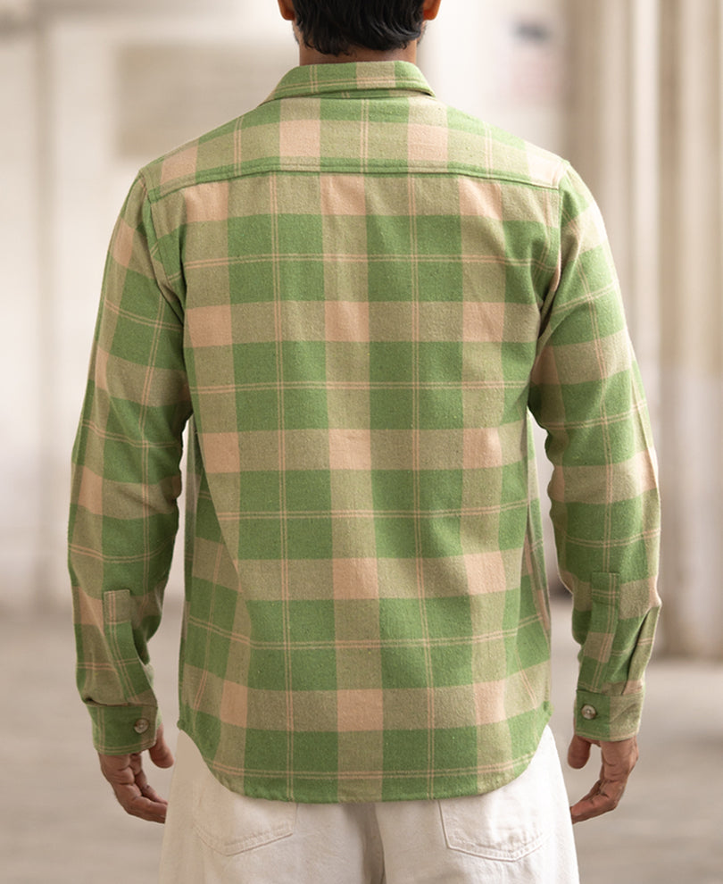 Green Checked Regular Fit Full Sleeves Shirt