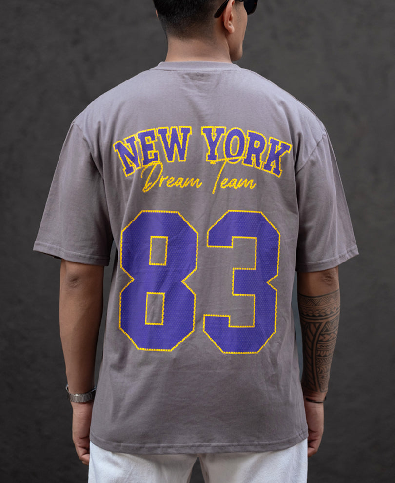 Grey 83 Print Oversized Half Sleeves T-Shirt