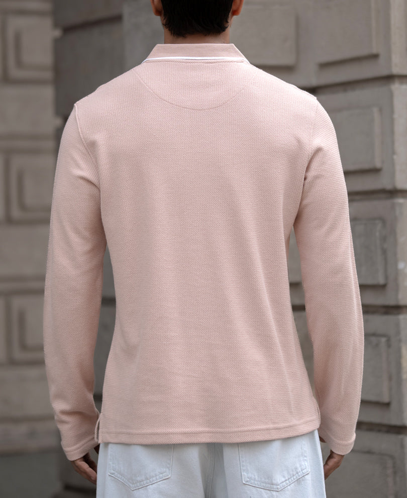 Dusty Peach Knitted Polo T-Shirt