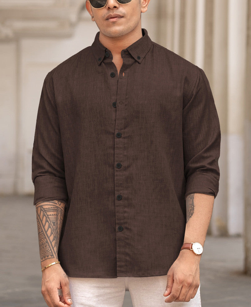 Coffee Brown Regular Fit Full Sleeves Shirt