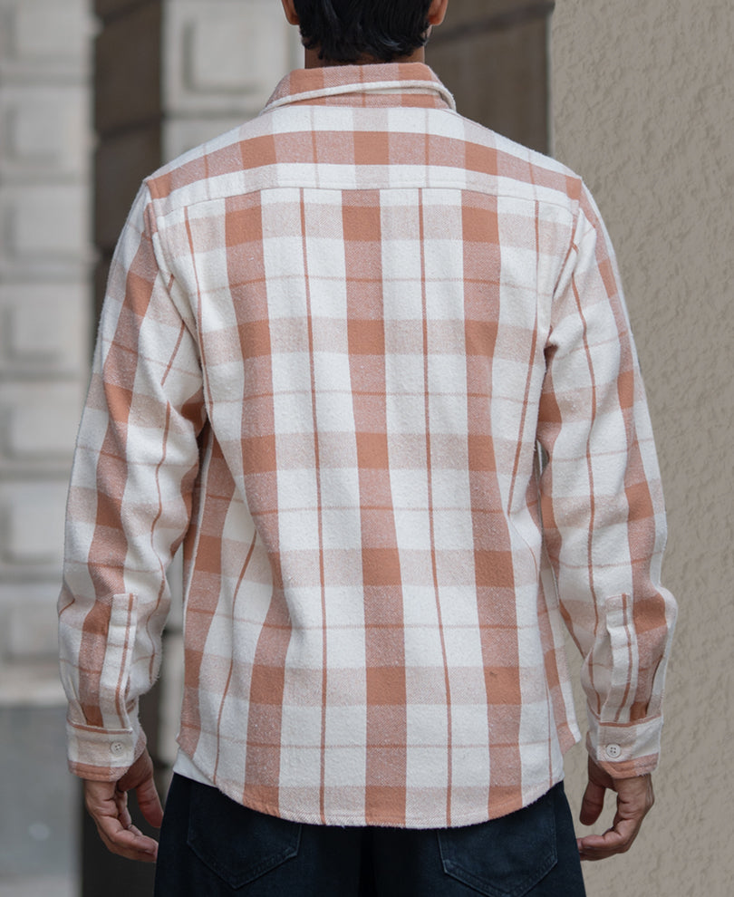 Off-White And Brown Checks Regular Fit Full Sleeves Shirt