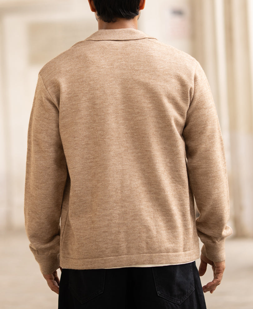 Beige Regular Fit Full Sleeves Woolen Shirt