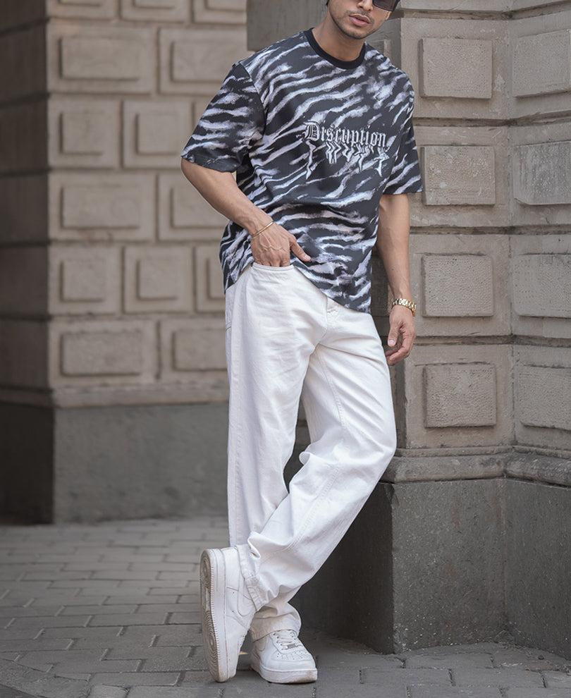 Black Abstract Print Oversized T-Shirt