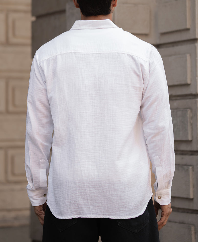 White Cotton Regular Fit Full Sleeves Shirt