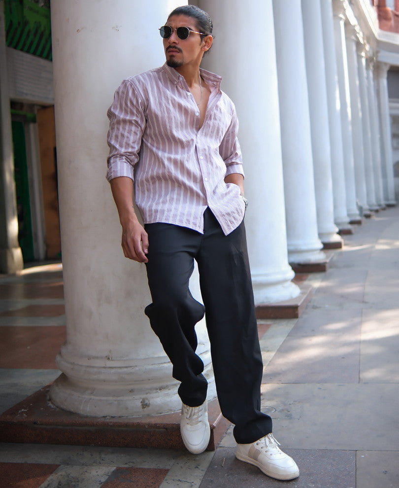 Light Onion Stripes Regular Fit Full Sleeves Shirt