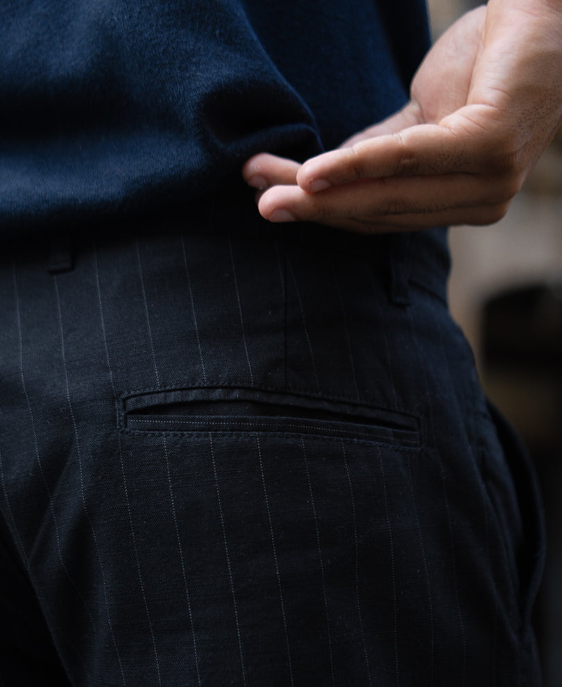 Black Stripe Regular Fit Cotton Pants