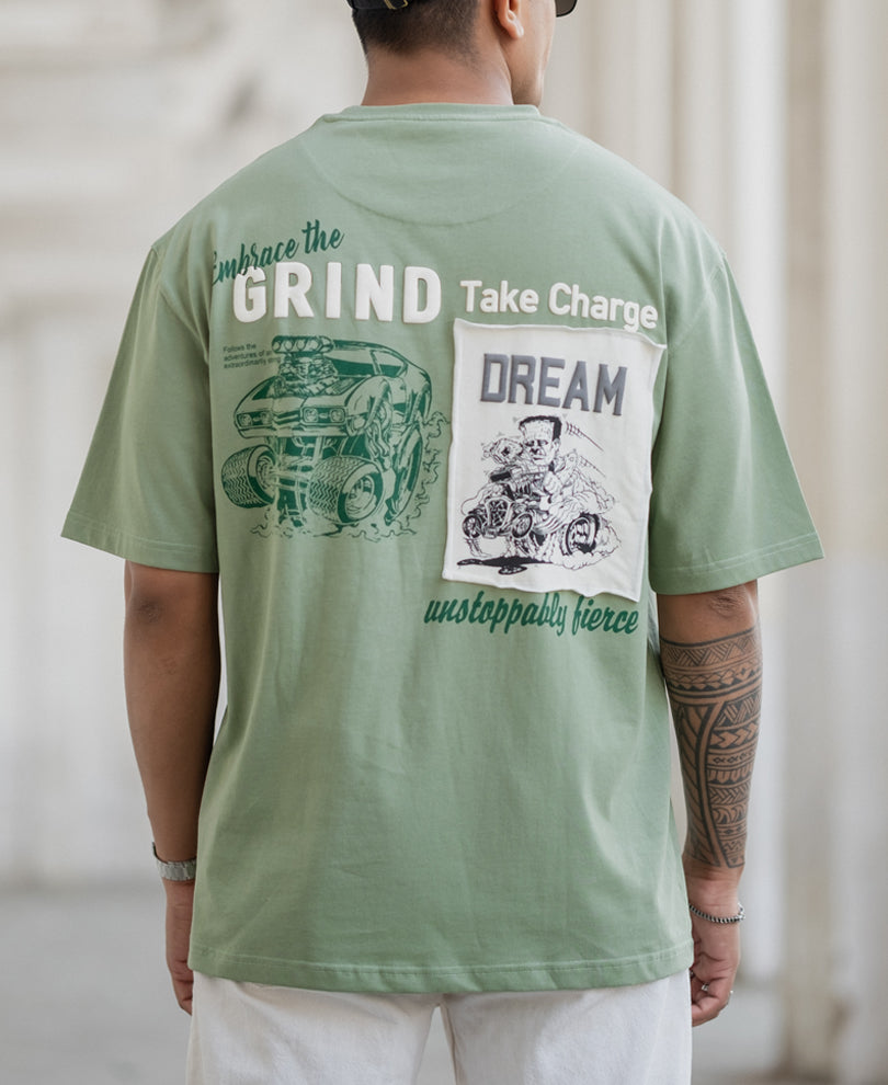 Sage Green Patch Print T-Shirt