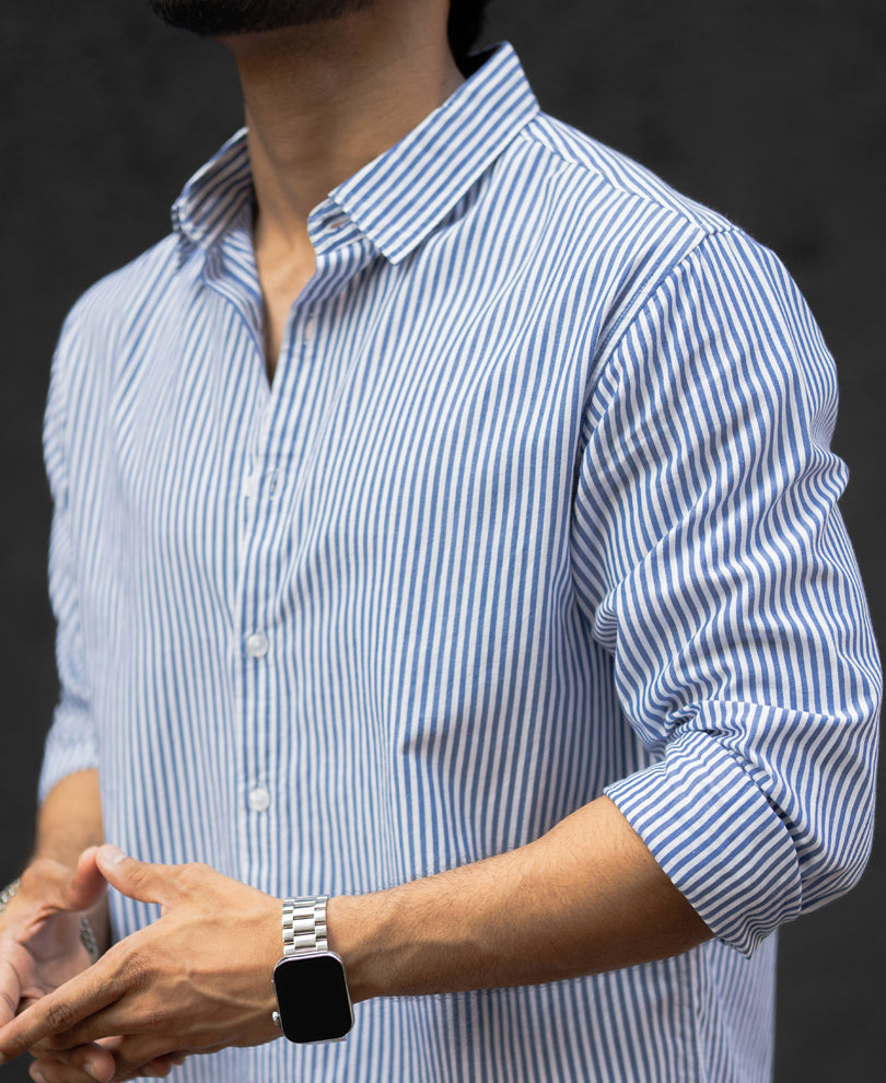 Blue And White Stripes Full Sleeves Regular Fit Shirt
