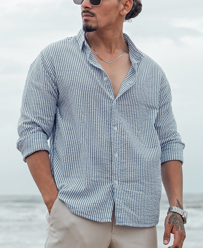 Blue Striped Full Sleeves Regular Fit Shirt