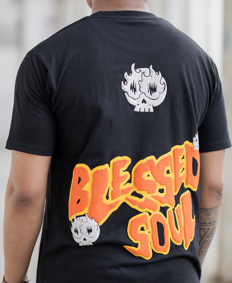 Black Contrast Print T-Shirt